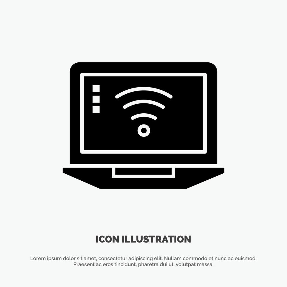 laptop computer signaal Wifi solide zwart glyph icoon vector