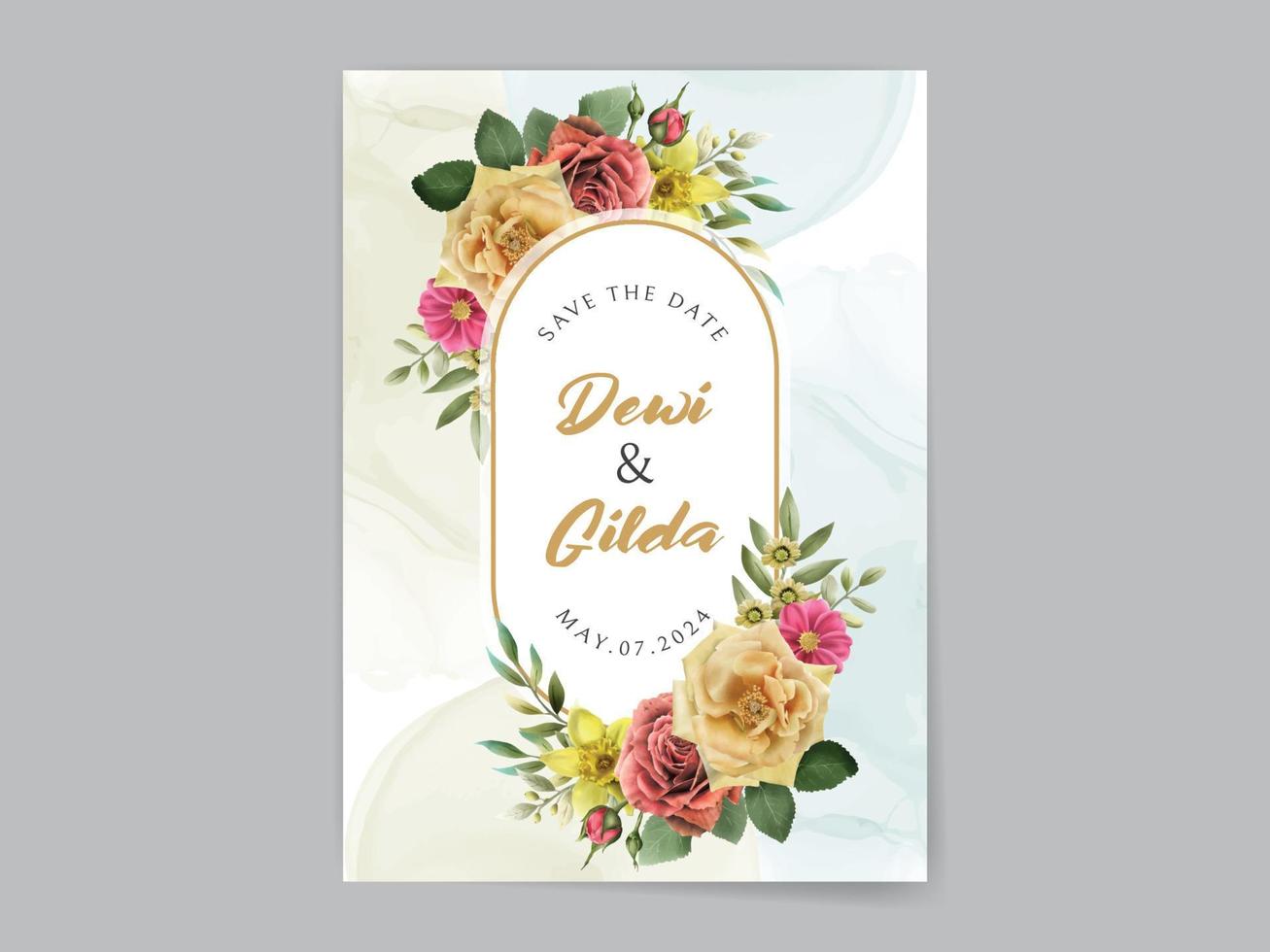 kleurrijk bloemen bruiloft uitnodiging kaart vector