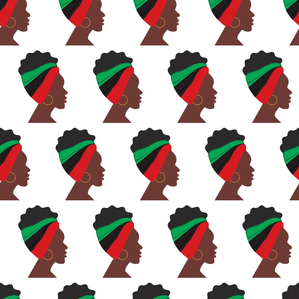 naadloos patroon van Afrikaanse vrouw profiel met hoofdband in nationaal tinten draaide zich om in een richting vector