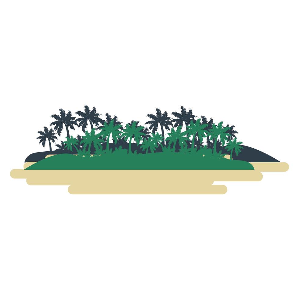 eiland met palmen en struiken cartoon geïsoleerd vector