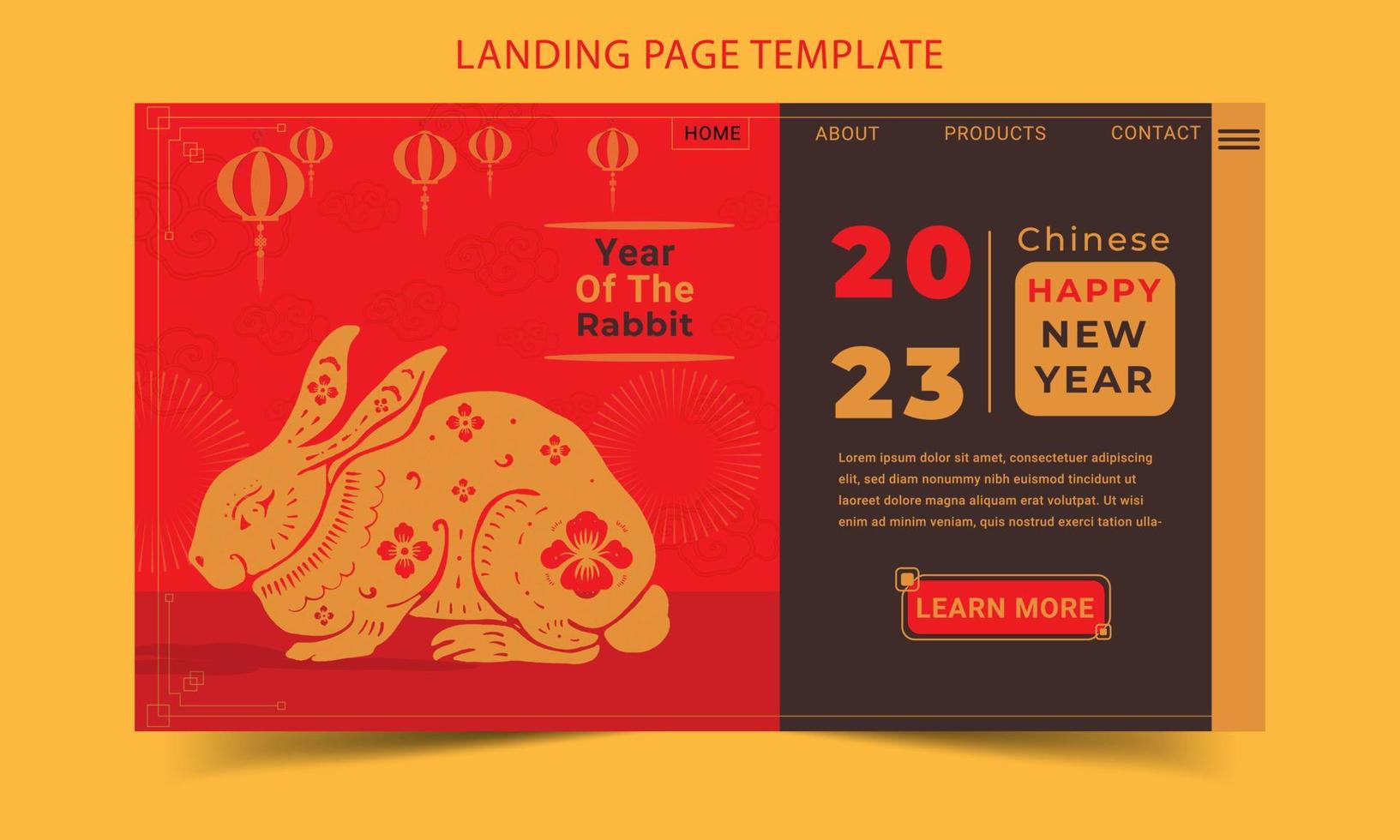 Chinese gelukkig nieuw jaar, Chinese nieuw jaar 2023 met konijn van de jaar vlak landen bladzijde sjabloon vector