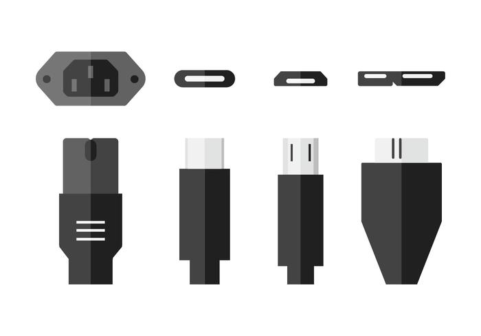 Computer plug-in en poort set iconen vector