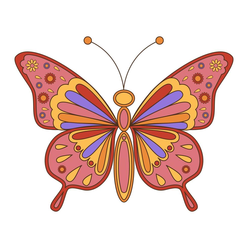 groovy retro vlinder in Jaren 60 jaren 70 stijl geïsoleerd Aan wit achtergrond. vector illustratie.