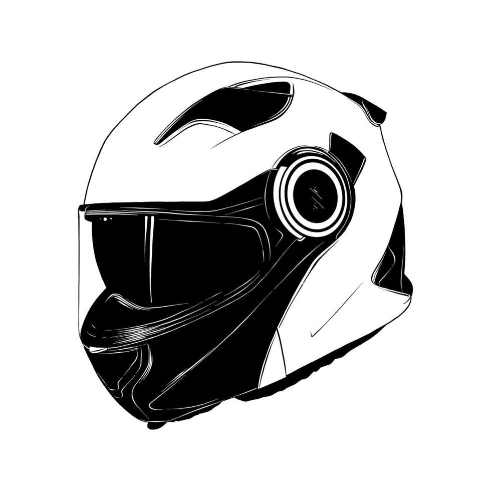 vector gegraveerde stijl illustratie voor affiches, decoratie en afdrukken. hand- getrokken schetsen van motorfiets helm in zwart geïsoleerd Aan wit achtergrond. gedetailleerd wijnoogst etsen stijl tekening.