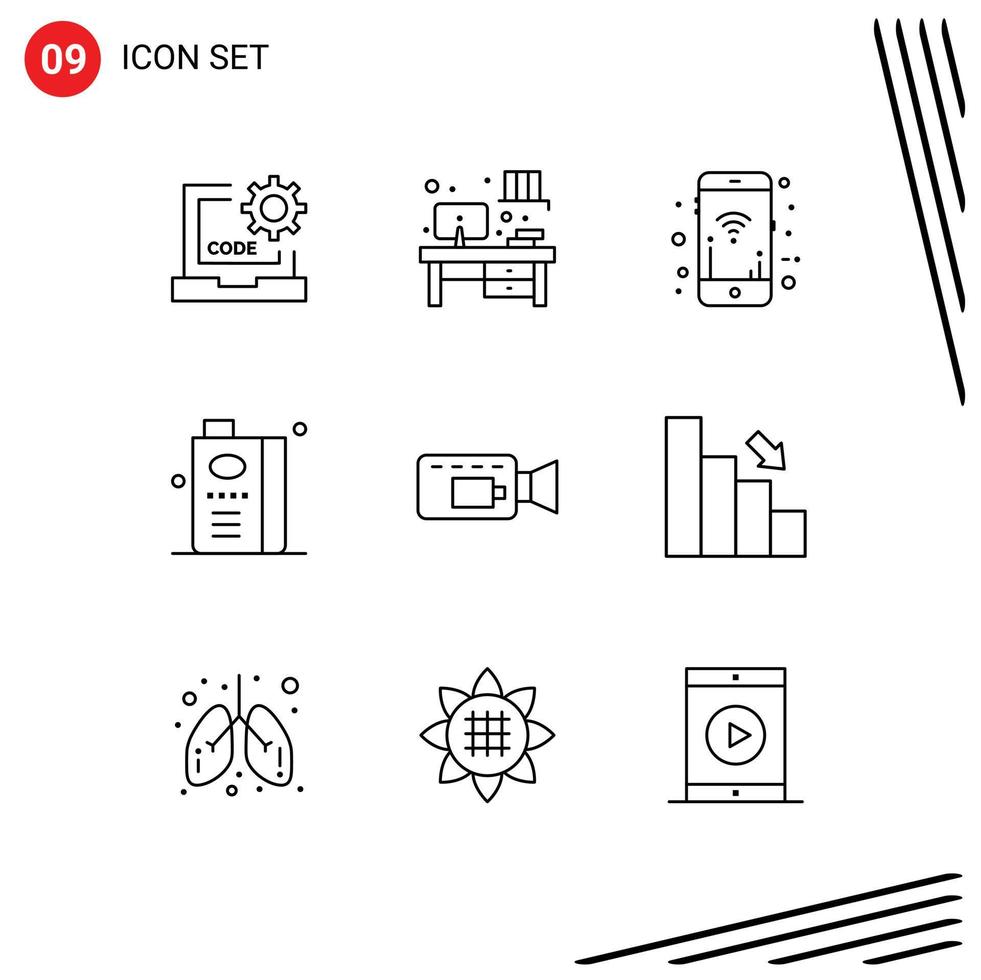 voorraad vector icoon pak van 9 lijn tekens en symbolen voor cam fruit mobiel voedsel en bewerkbare vector ontwerp elementen