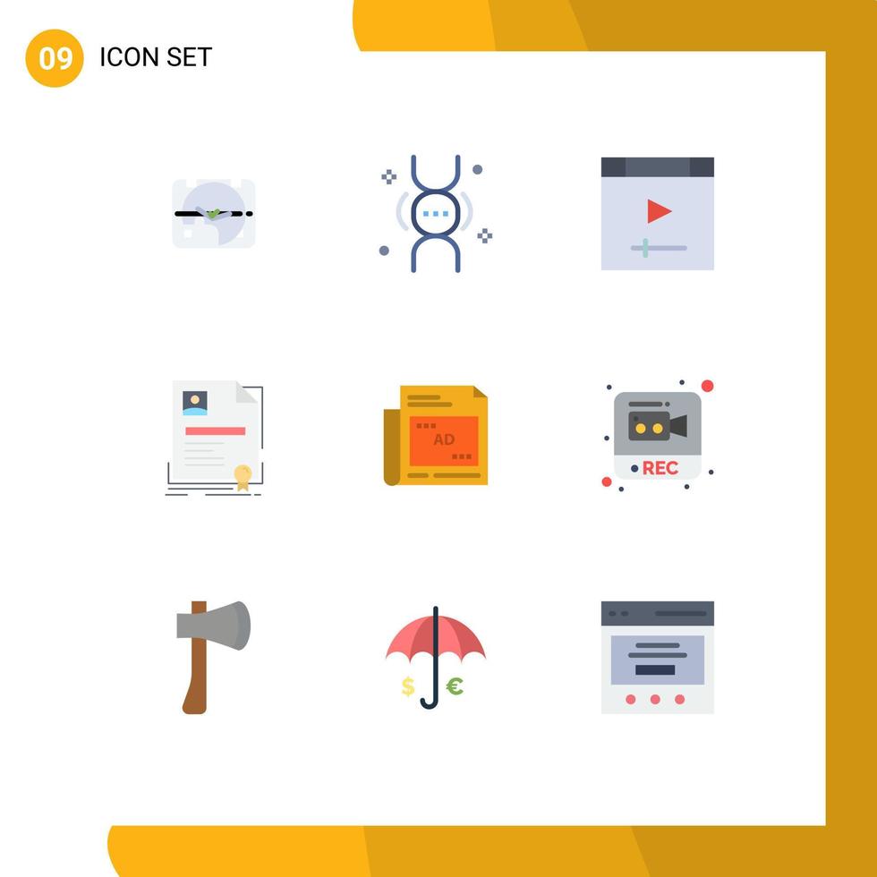 reeks van 9 reclame vlak kleuren pak voor certificaat bedrijf leven insigne website bewerkbare vector ontwerp elementen