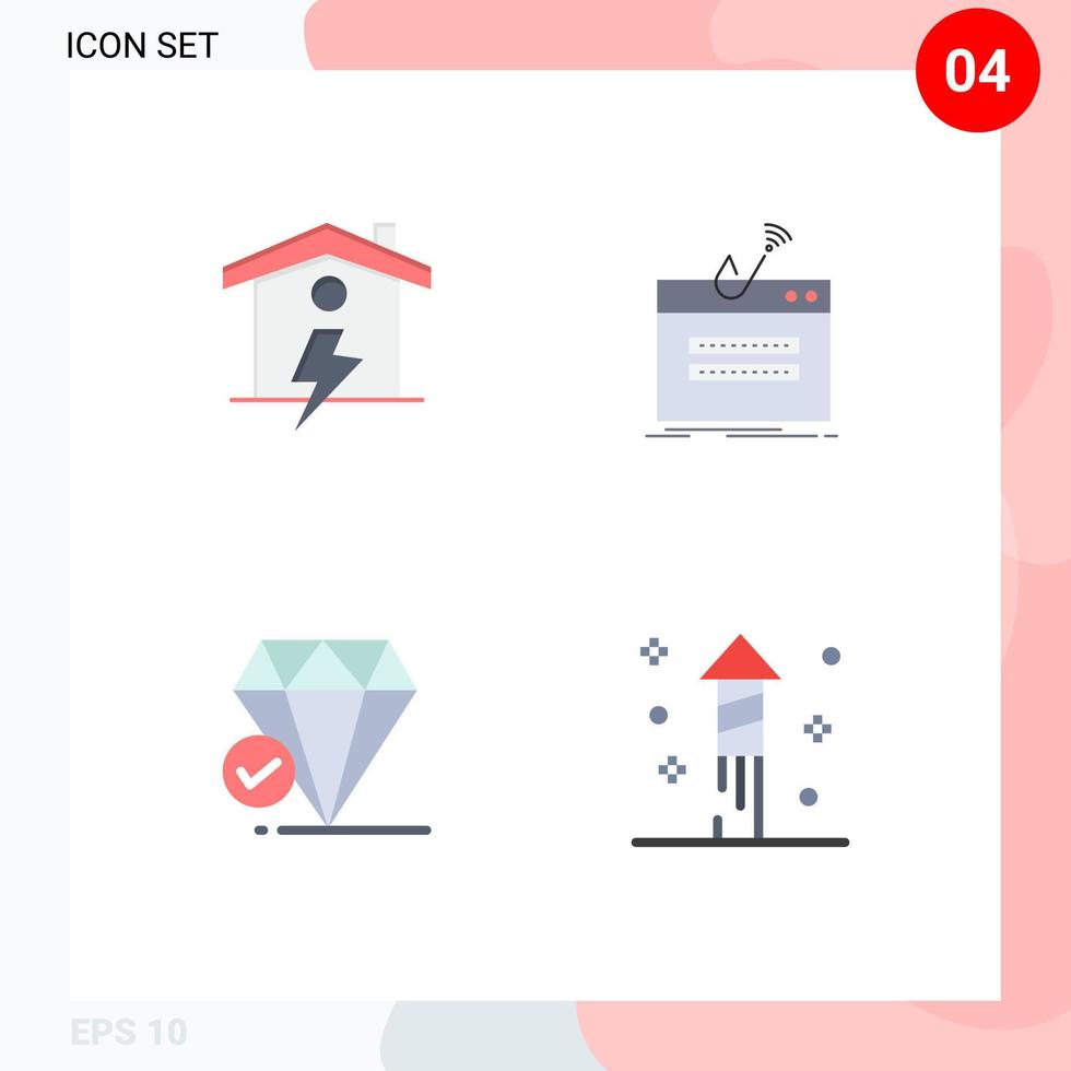 4 universeel vlak pictogrammen reeks voor web en mobiel toepassingen huis diamant macht Log in groot denken bewerkbare vector ontwerp elementen