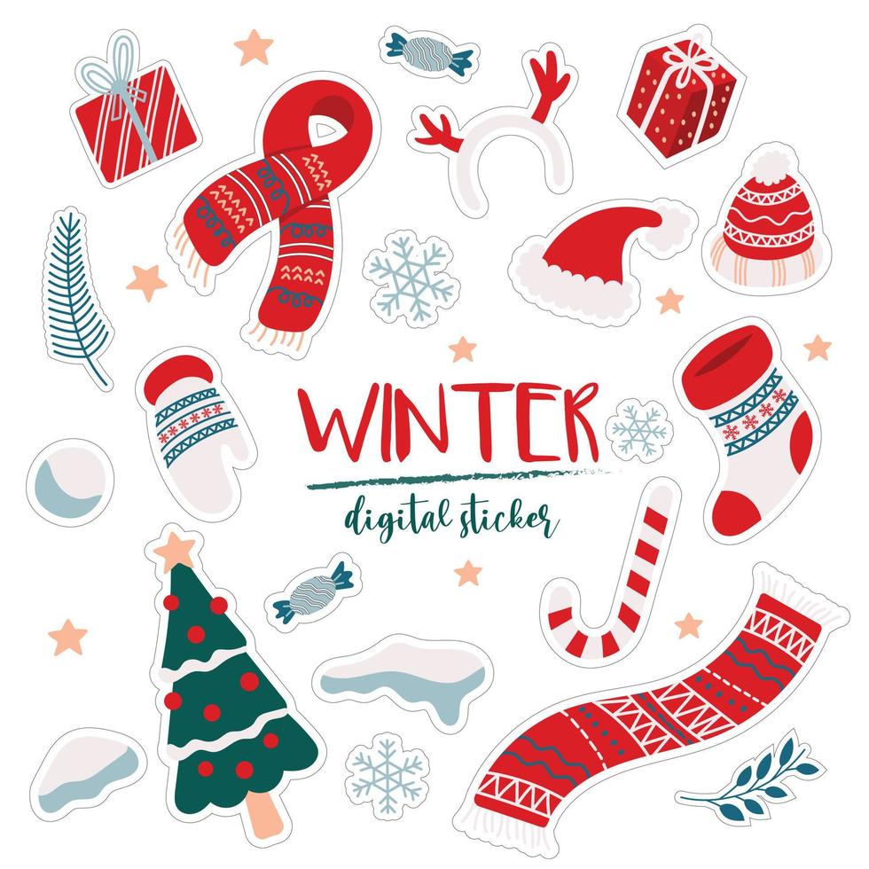 winter Kerstmis decoratie digitaal sticker vector