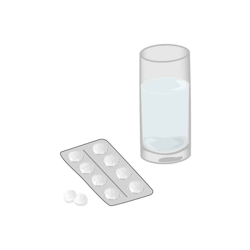 een glas van water en een blaar van pillen. behandeling concept. geneesmiddelen. dosis van tabletten. vector illustratie