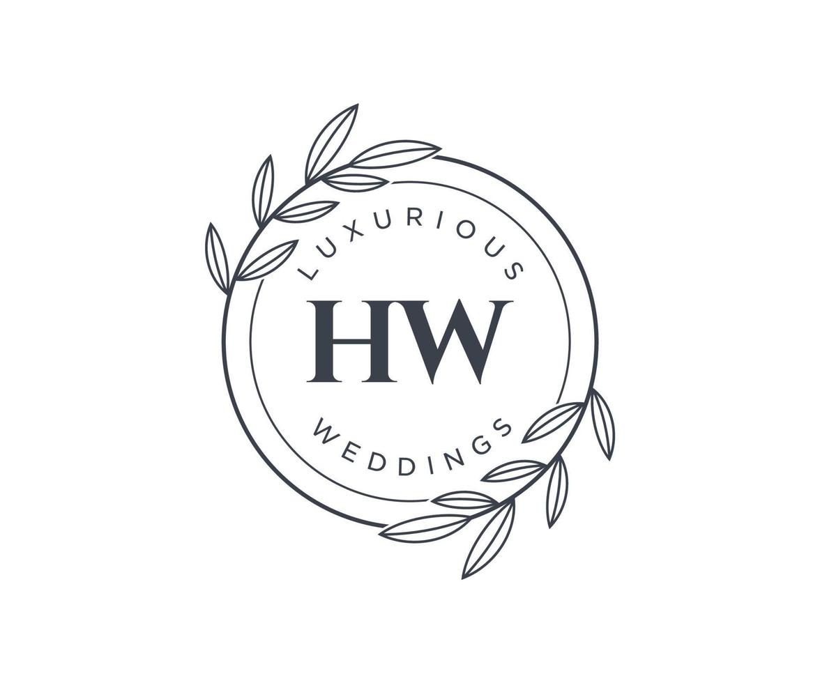 hw initialen brief bruiloft monogram logos sjabloon, hand- getrokken modern minimalistisch en bloemen Sjablonen voor uitnodiging kaarten, opslaan de datum, elegant identiteit. vector