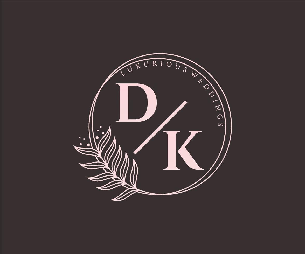 dk initialen brief bruiloft monogram logos sjabloon, hand- getrokken modern minimalistisch en bloemen Sjablonen voor uitnodiging kaarten, opslaan de datum, elegant identiteit. vector