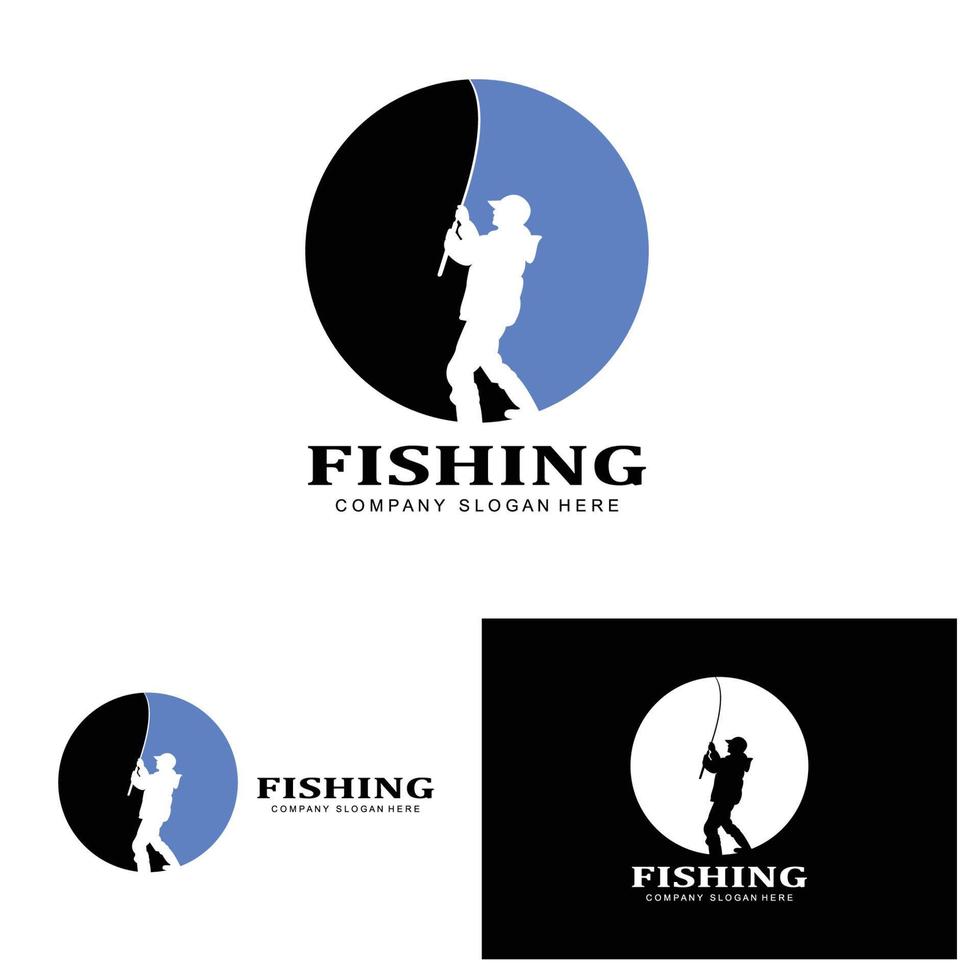 vissen logo pictogram vector, vang vis op de boot, outdoor zonsondergang silhouet ontwerp vector