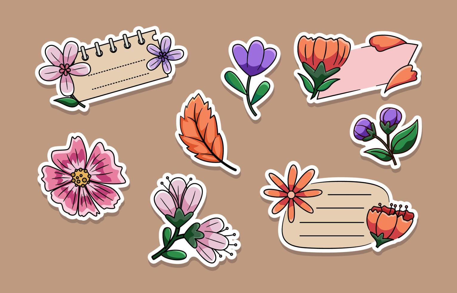 decoratief voorjaar bloem logboek sticker verzameling vector