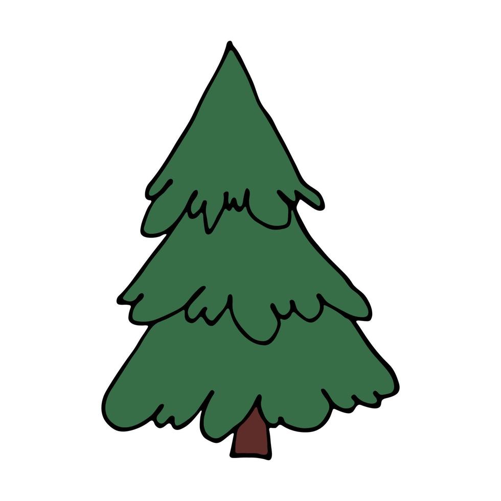 Kerstmis boom hand- getrokken clip art. net tekening. single element voor kaart, afdrukken, web, ontwerp, decor vector