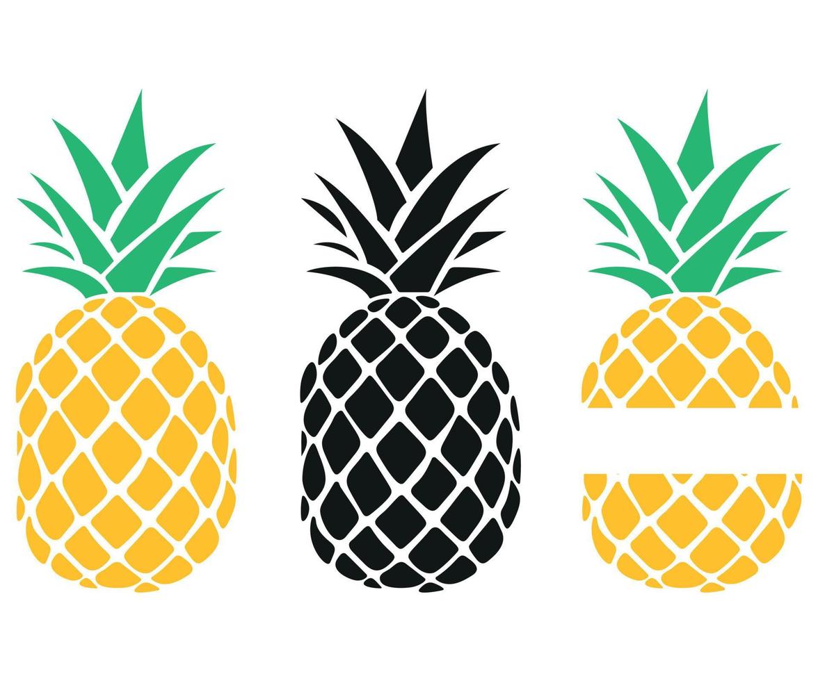 reeks van ananas pictogrammen in een vlak stijl monogram vector zomer fruit illustratie geïsoleerd