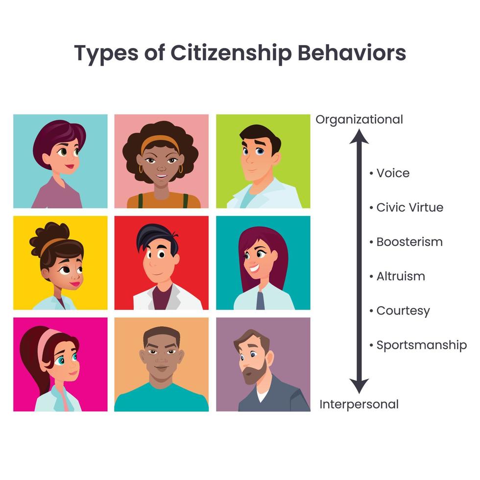 types van burgerschap gedrag vector illustratie infographic