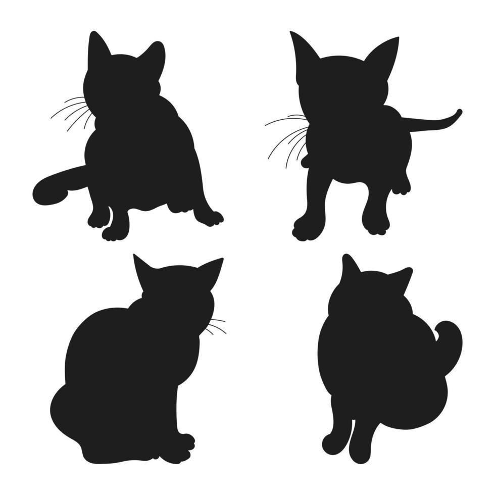 silhouet van zittend katten in verschillend posities, hand- getrokken pak van huisdier vormen en figuren, geïsoleerd vector