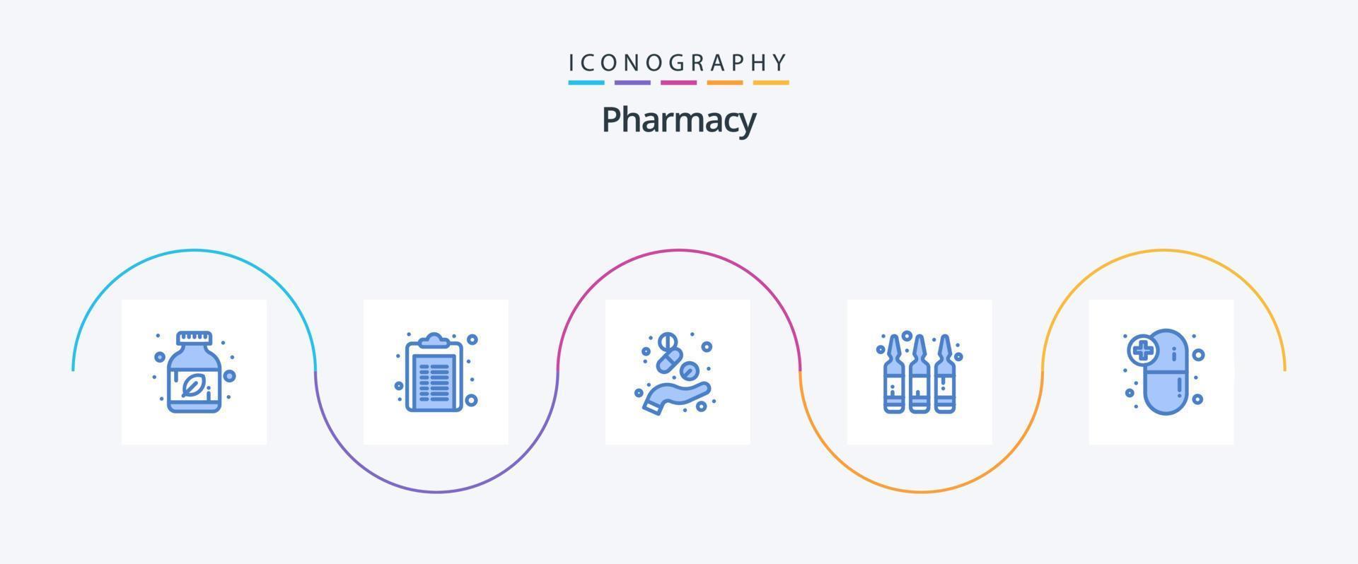 apotheek blauw 5 icoon pak inclusief capsule. vloeistof. capsule. medicijn. geneeskunde vector