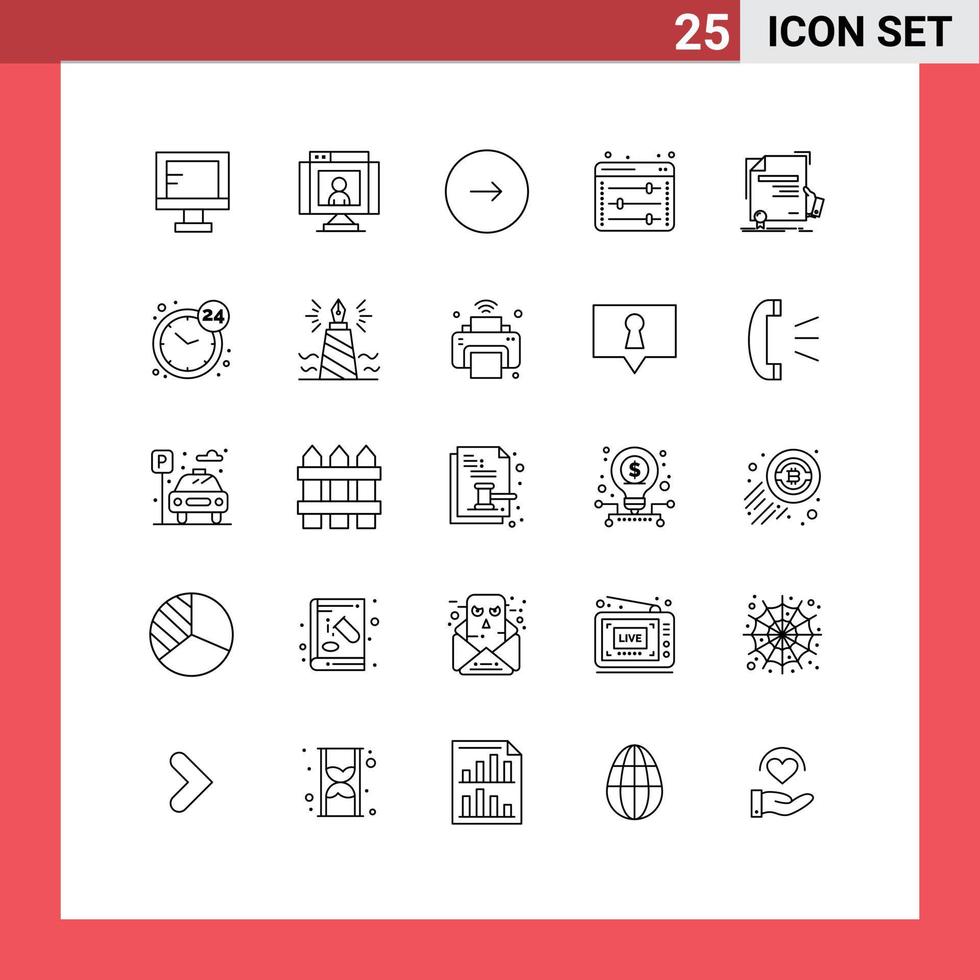 reeks van 25 modern ui pictogrammen symbolen tekens voor web instelling web opties webcam equalizer muziek- bewerkbare vector ontwerp elementen