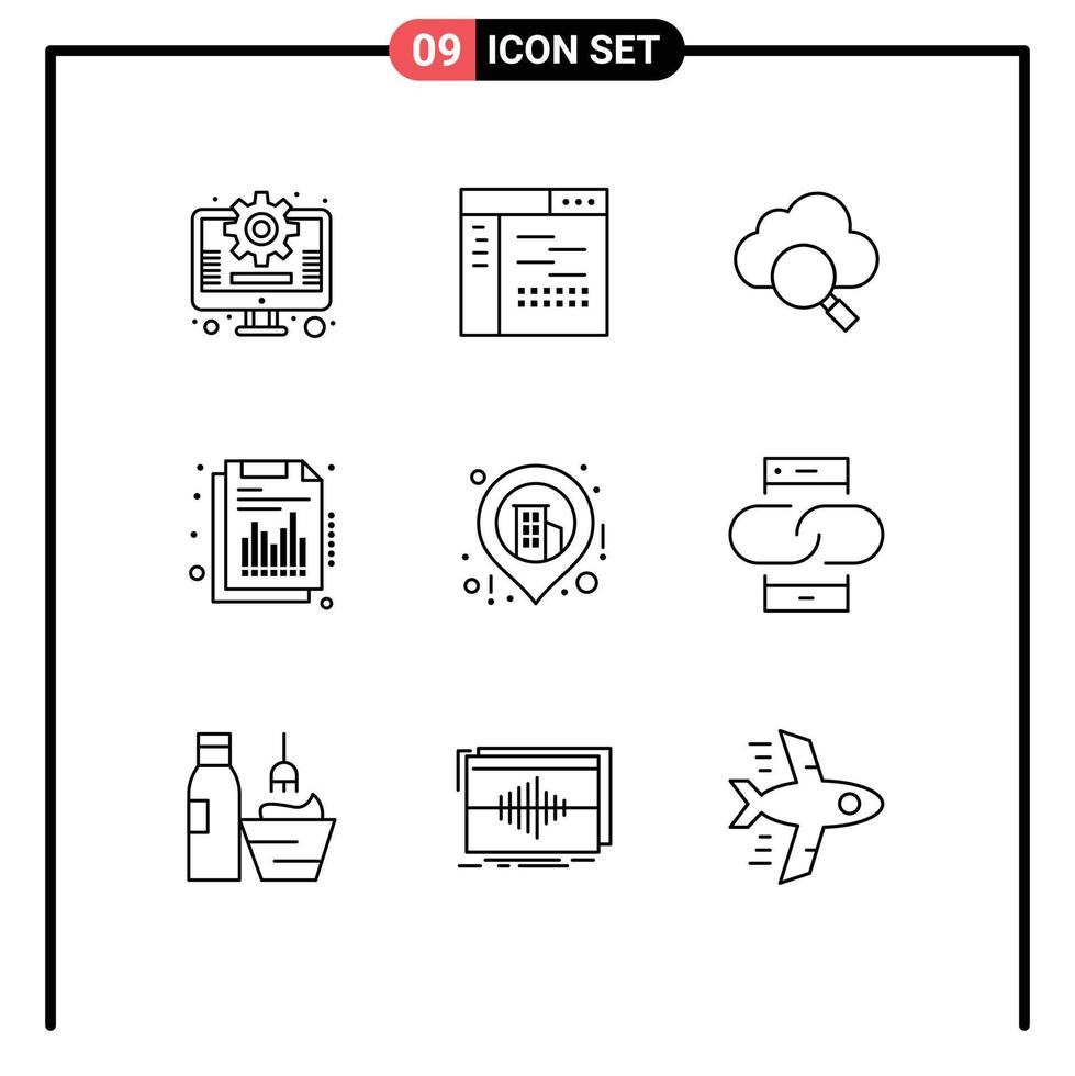 pak van 9 modern contouren tekens en symbolen voor web afdrukken media zo net zo kaart bedrijf wolk verslag doen van financieel bewerkbare vector ontwerp elementen