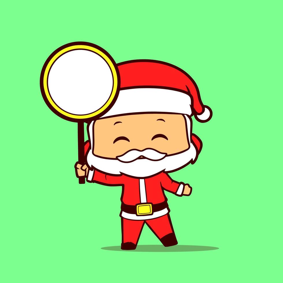 creatief tekenfilm van de kerstman claus Holding een cirkel bord vector