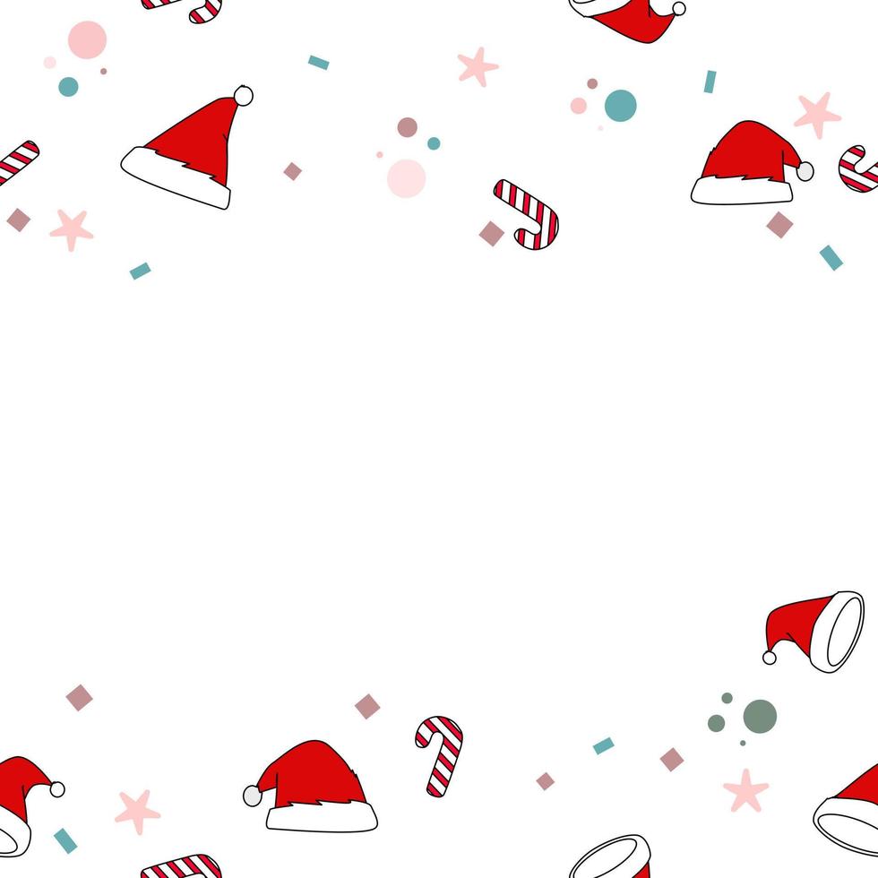 de kerstman claus hoed sneeuw snoep riet sneeuwvlok sjaal geïsoleerd. geschenk inpakken papier tekening ontwerp. Kerstmis patroon vector. vector