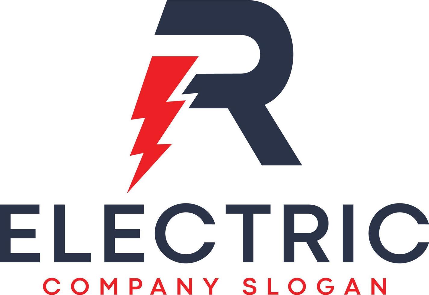 brief r bliksem elektrisch logo met verlichting bout vector