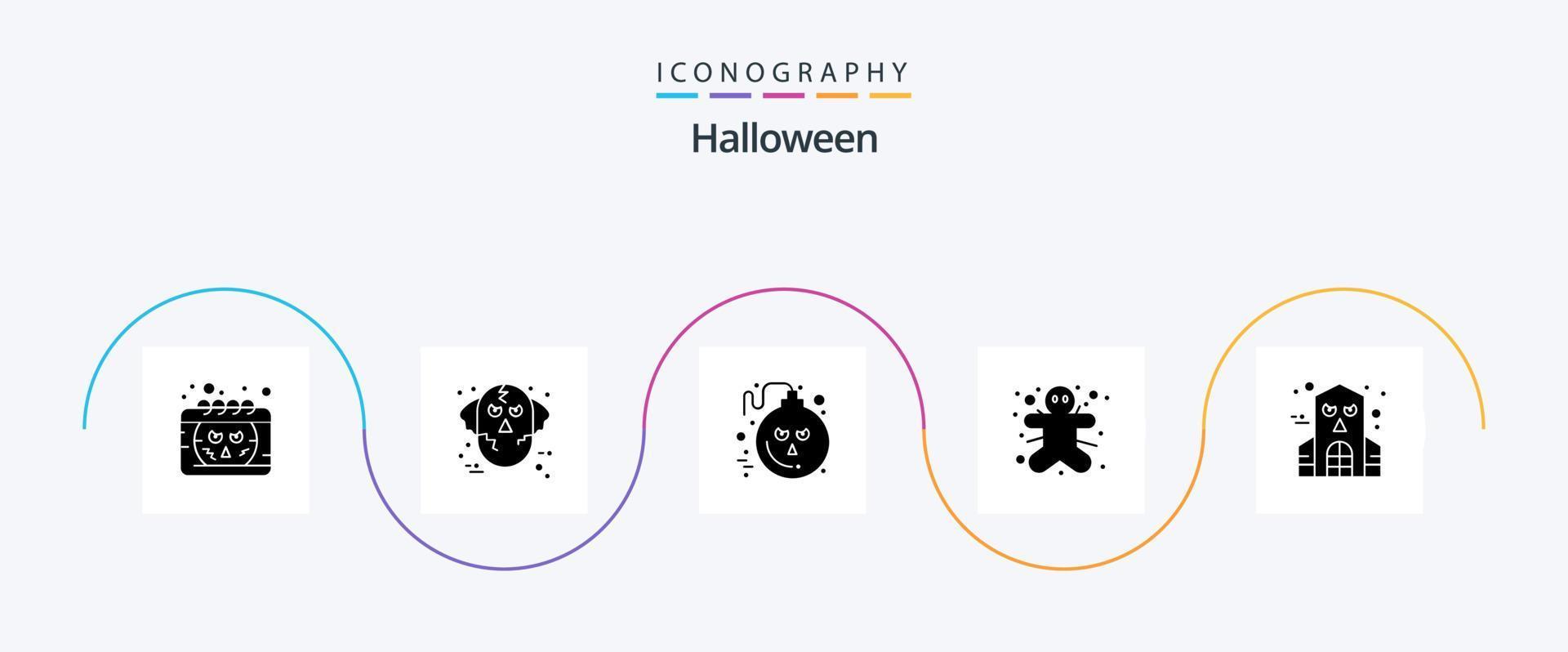 halloween glyph 5 icoon pak inclusief halloween. peperkoek Mens. wolf. gember. eng vector