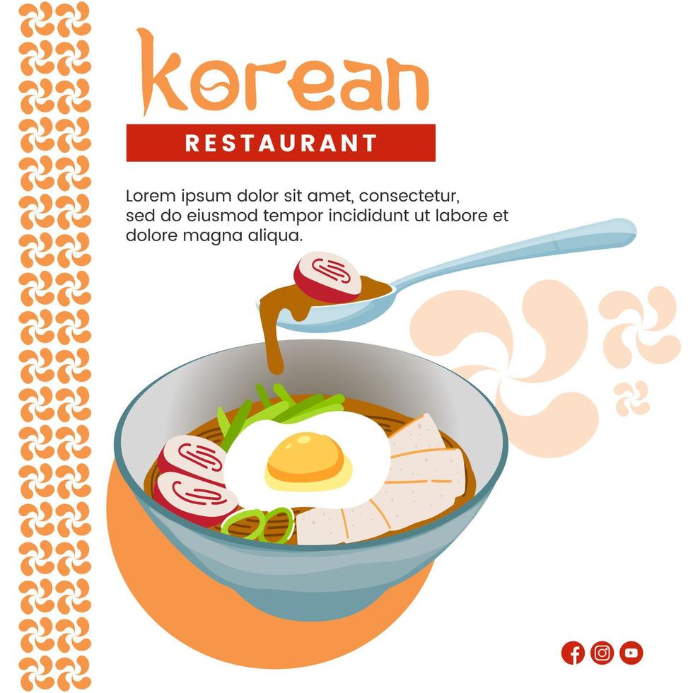 Aziatisch voedsel illustratie ontwerp van Koreaans voedsel voor presentatie sociaal media sjabloon vector