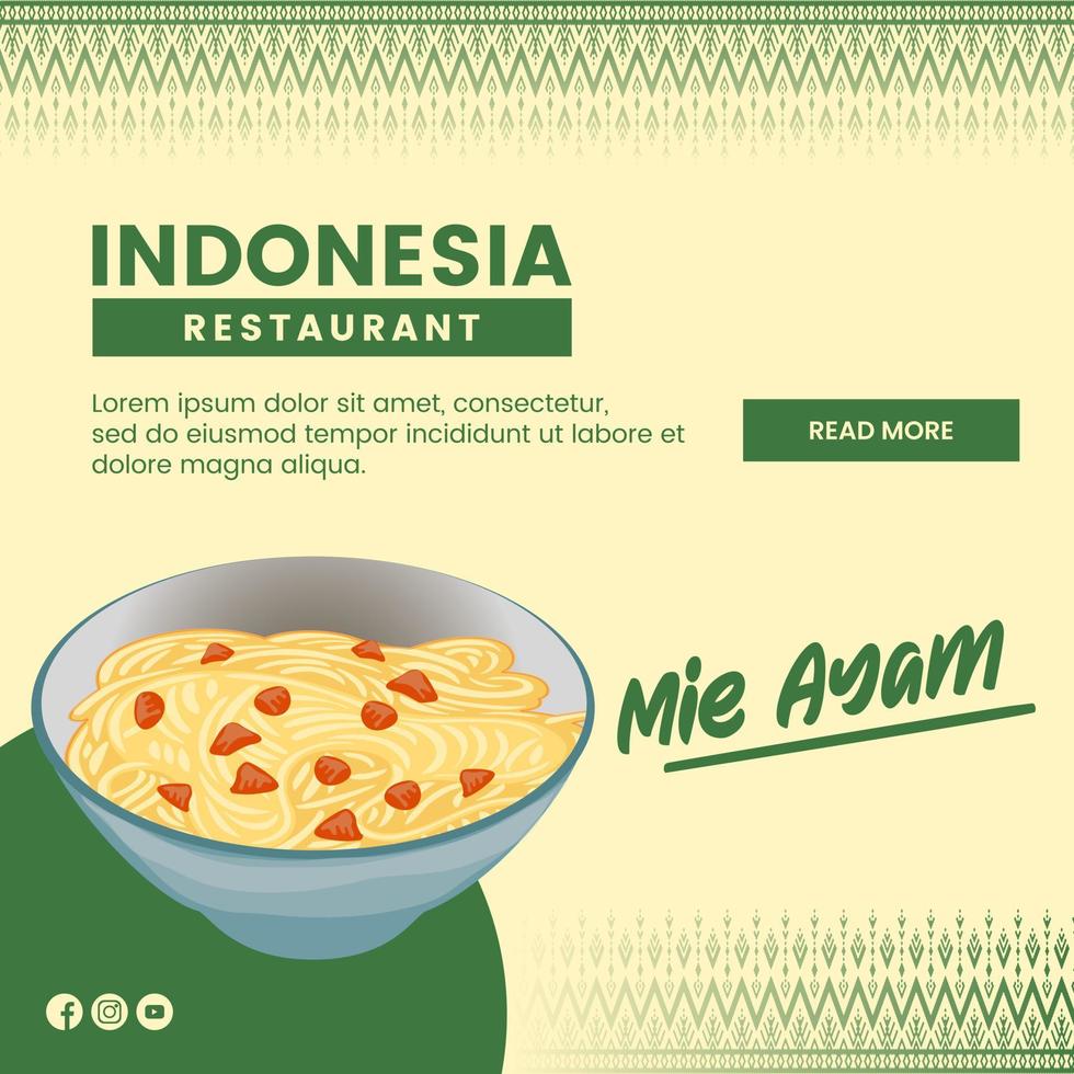 Aziatisch voedsel illustratie ontwerp van noodle mie ayam Indonesisch voedsel voor presentatie sociaal media sjabloon vector