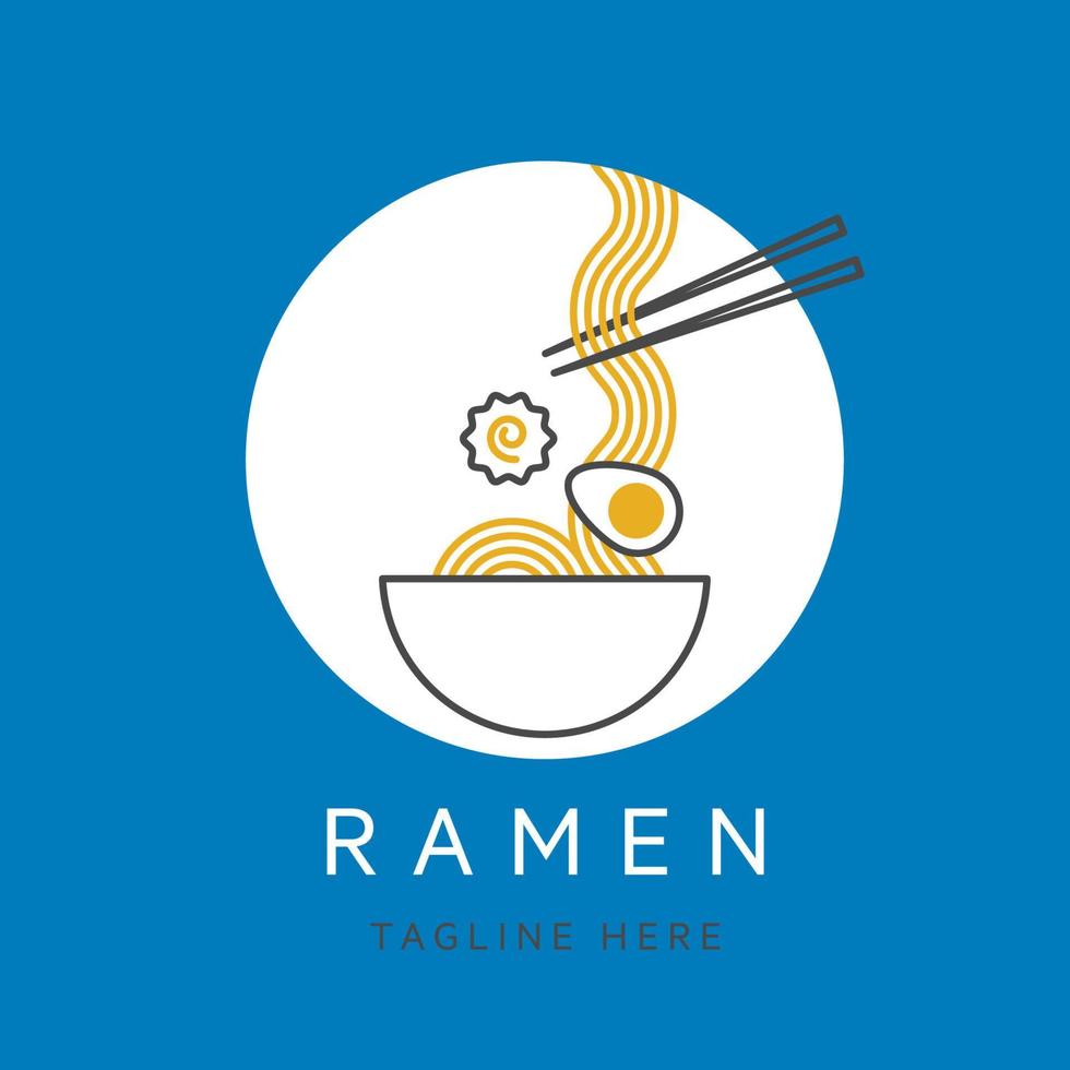 klassiek ramen lijn kunst logo vector symbool illustratie, noodle soep kom