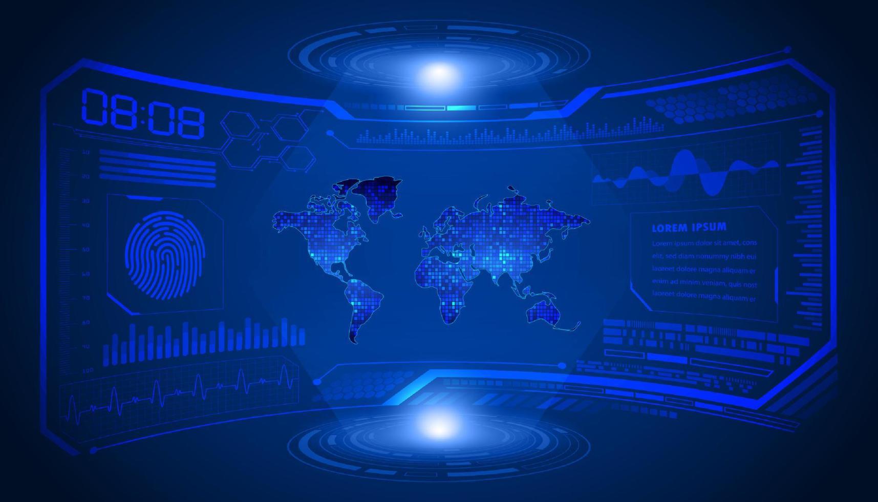 modern hud technologie scherm achtergrond met blauw wereld kaart vector