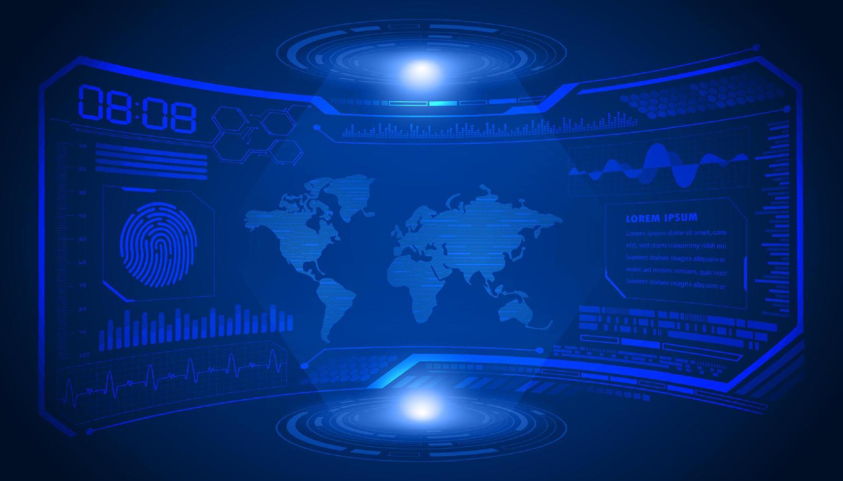 modern hud technologie scherm achtergrond met blauw wereld kaart vector