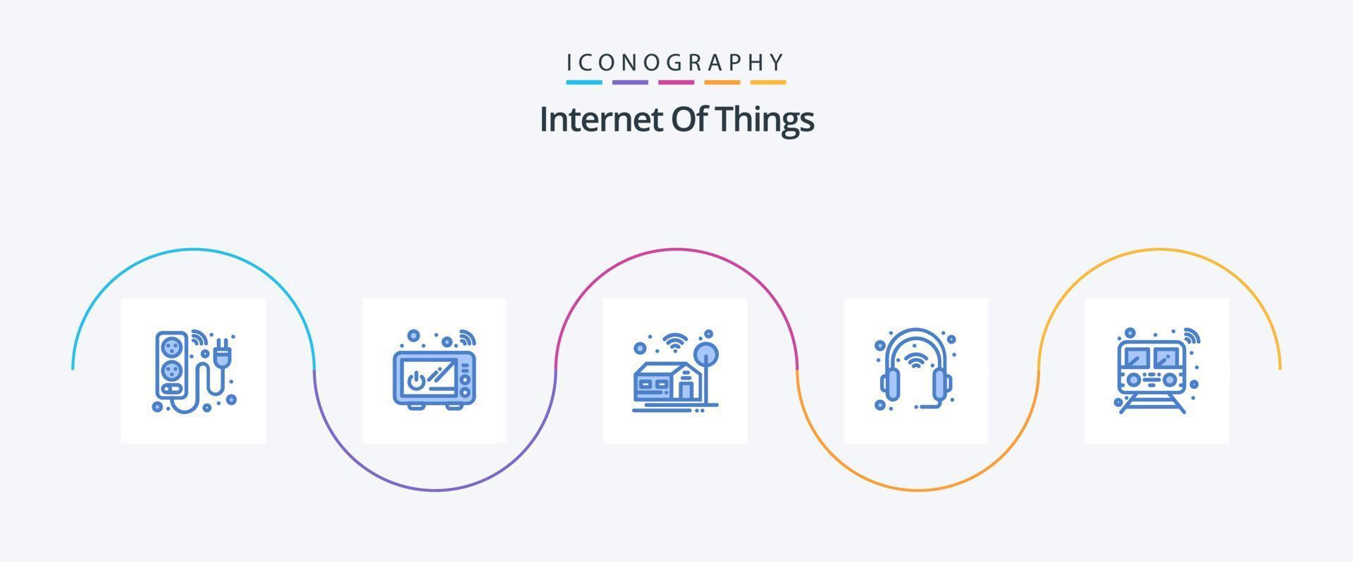 internet van dingen blauw 5 icoon pak inclusief internetten. hoofdtelefoon. magnetron. hoofd. apparaat vector