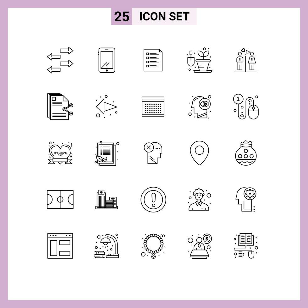 voorraad vector icoon pak van 25 lijn tekens en symbolen voor hobby tuinieren checklist testen bladzijde bewerkbare vector ontwerp elementen