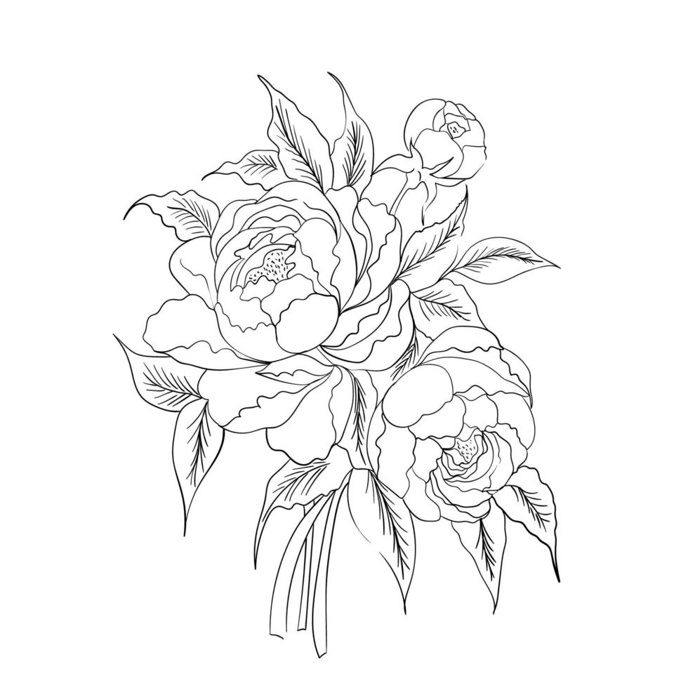 bloemen tekening en schetsen met lijn kunst ontwerp. vector