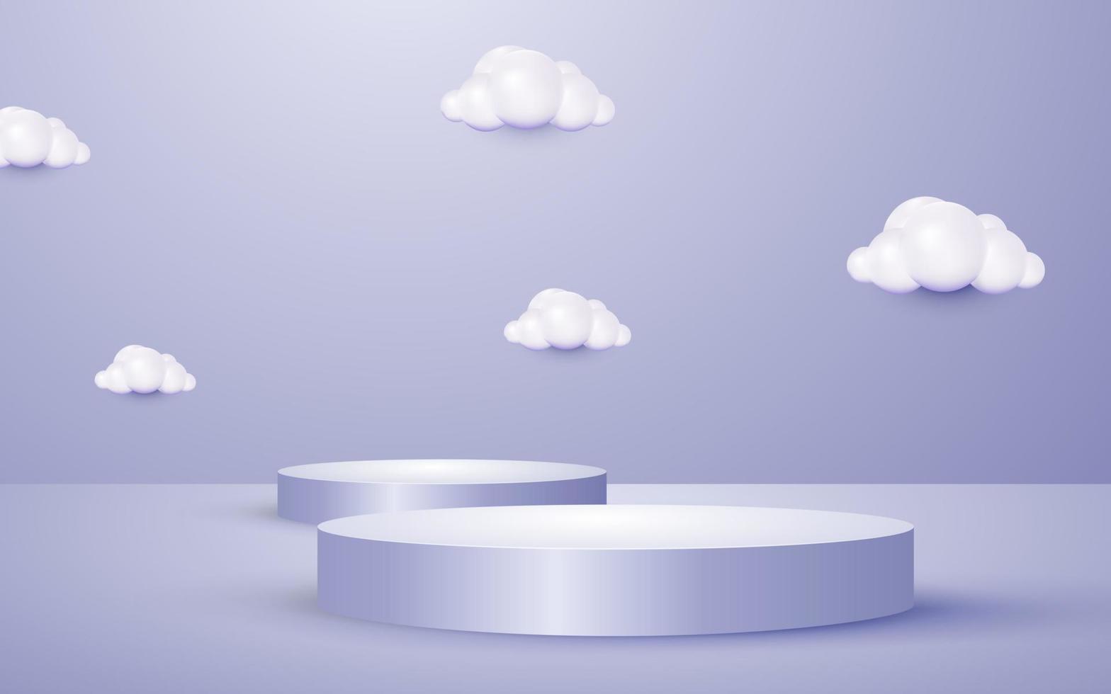 ronde podium 3d tafereel met wolk pastel Purper achtergrond voor kunstmatig Product presentatie mockup tonen vector