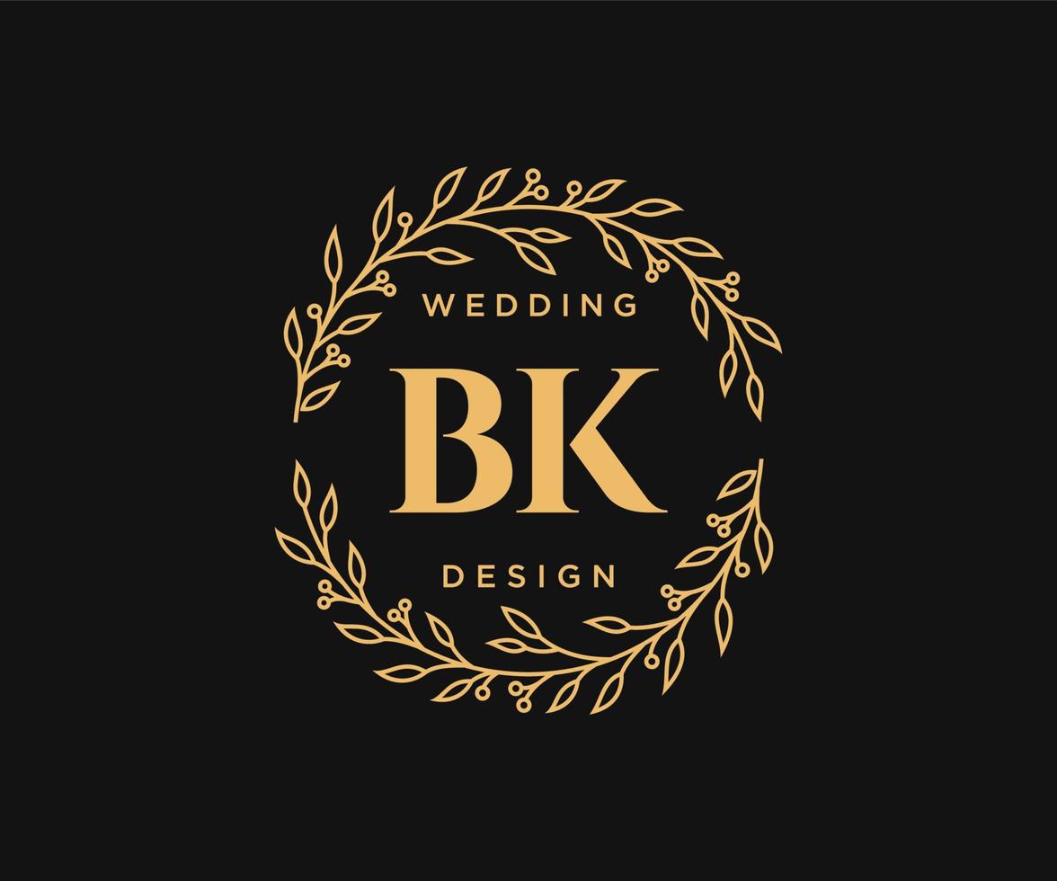 bk initialen brief bruiloft monogram logos verzameling, hand- getrokken modern minimalistisch en bloemen Sjablonen voor uitnodiging kaarten, opslaan de datum, elegant identiteit voor restaurant, boetiek, cafe in vector