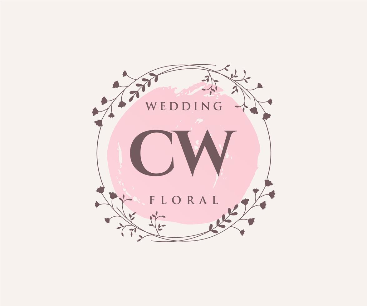 cw initialen brief bruiloft monogram logos sjabloon, hand- getrokken modern minimalistisch en bloemen Sjablonen voor uitnodiging kaarten, opslaan de datum, elegant identiteit. vector