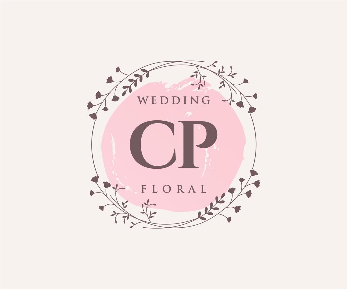 cp initialen brief bruiloft monogram logos sjabloon, hand- getrokken modern minimalistisch en bloemen Sjablonen voor uitnodiging kaarten, opslaan de datum, elegant identiteit. vector