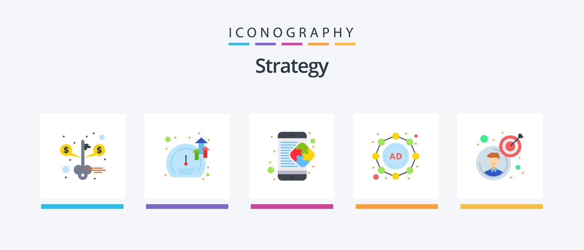 strategie vlak 5 icoon pak inclusief doel. strategie. creatief. marketing. oplossing. creatief pictogrammen ontwerp vector