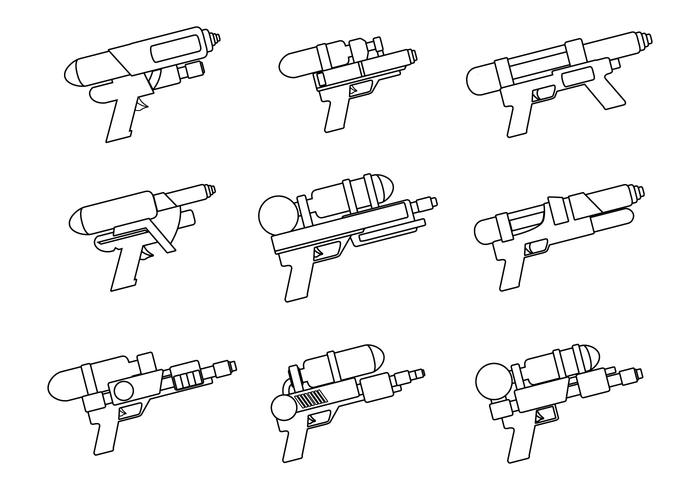 watergun line art set vector