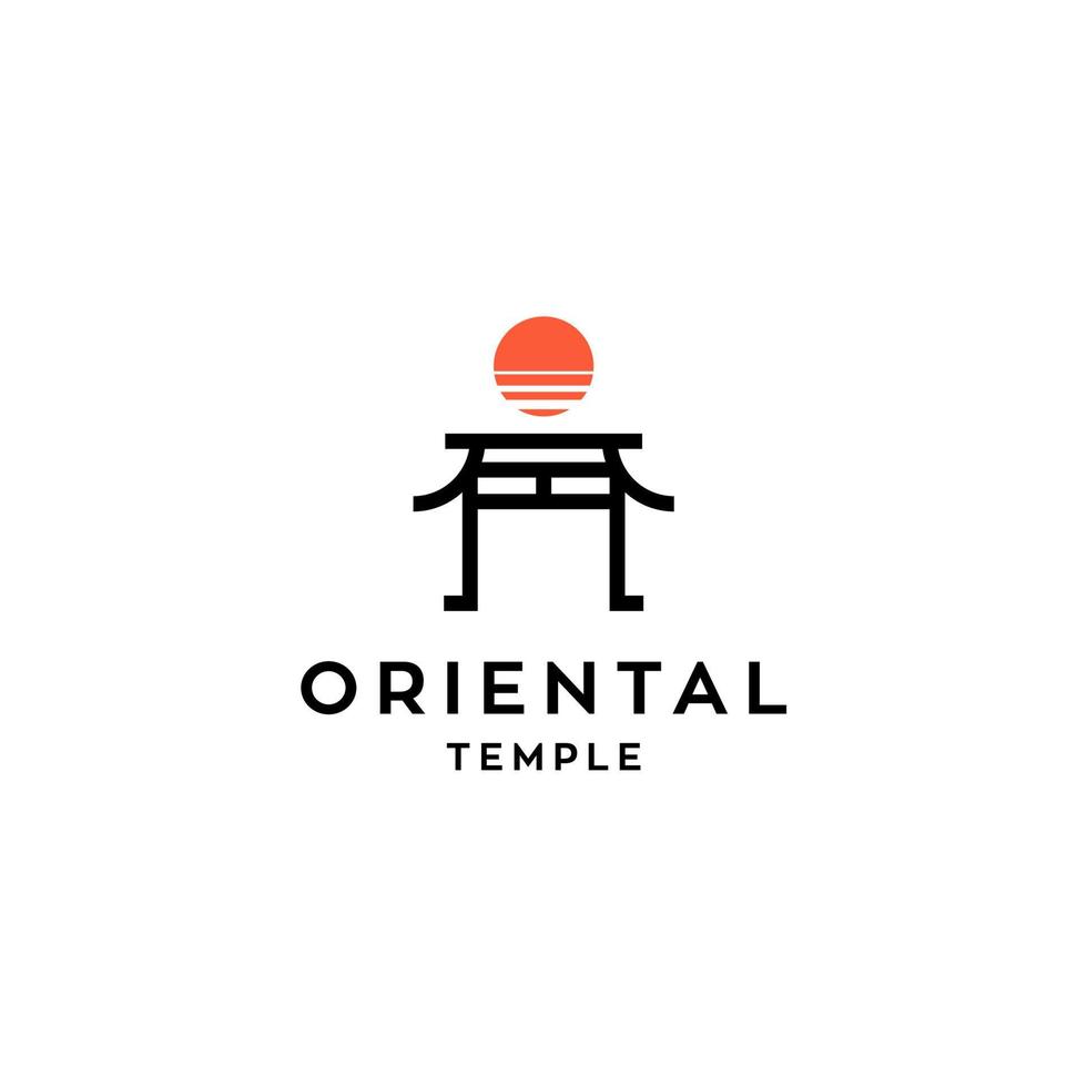 Japans torii poort en zon icoon vector logo illustratie ontwerp