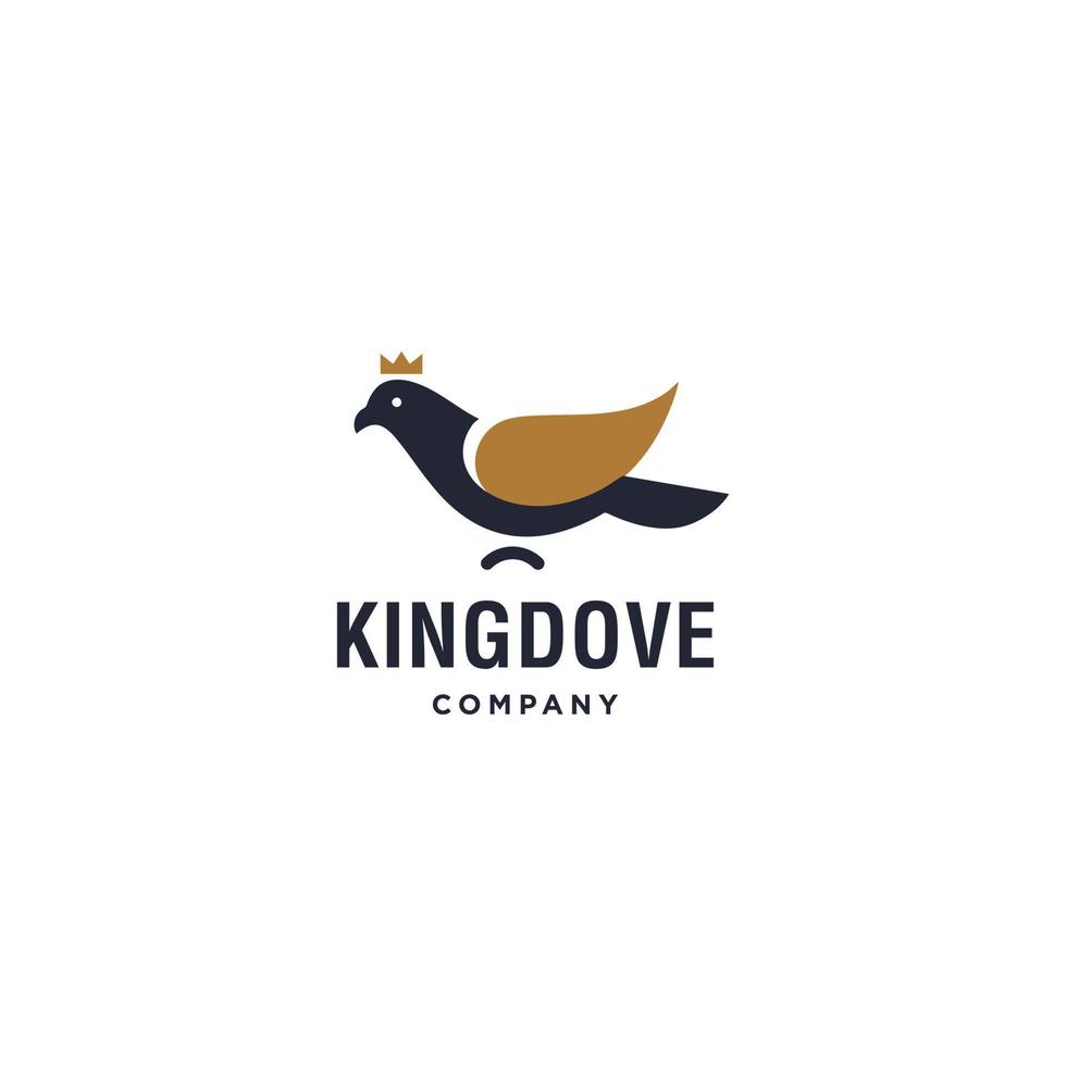 koning duif vogel logo met kroon in goud kleur, elegant duif dier icoon ontwerp illustratie vector