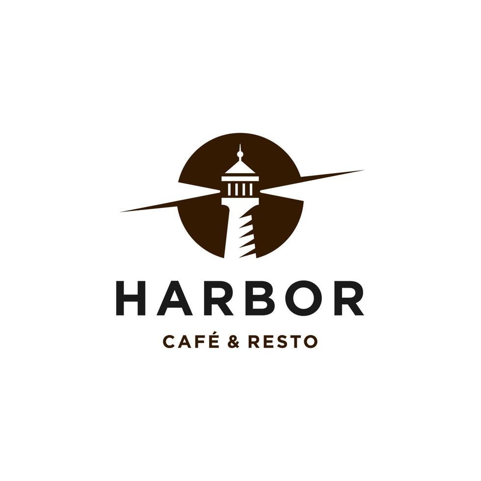vuurtoren baken zoeklicht haven logo ontwerp in modieus lineair lijn icoon stijl voor een cafe bedrijf en restaurant vector