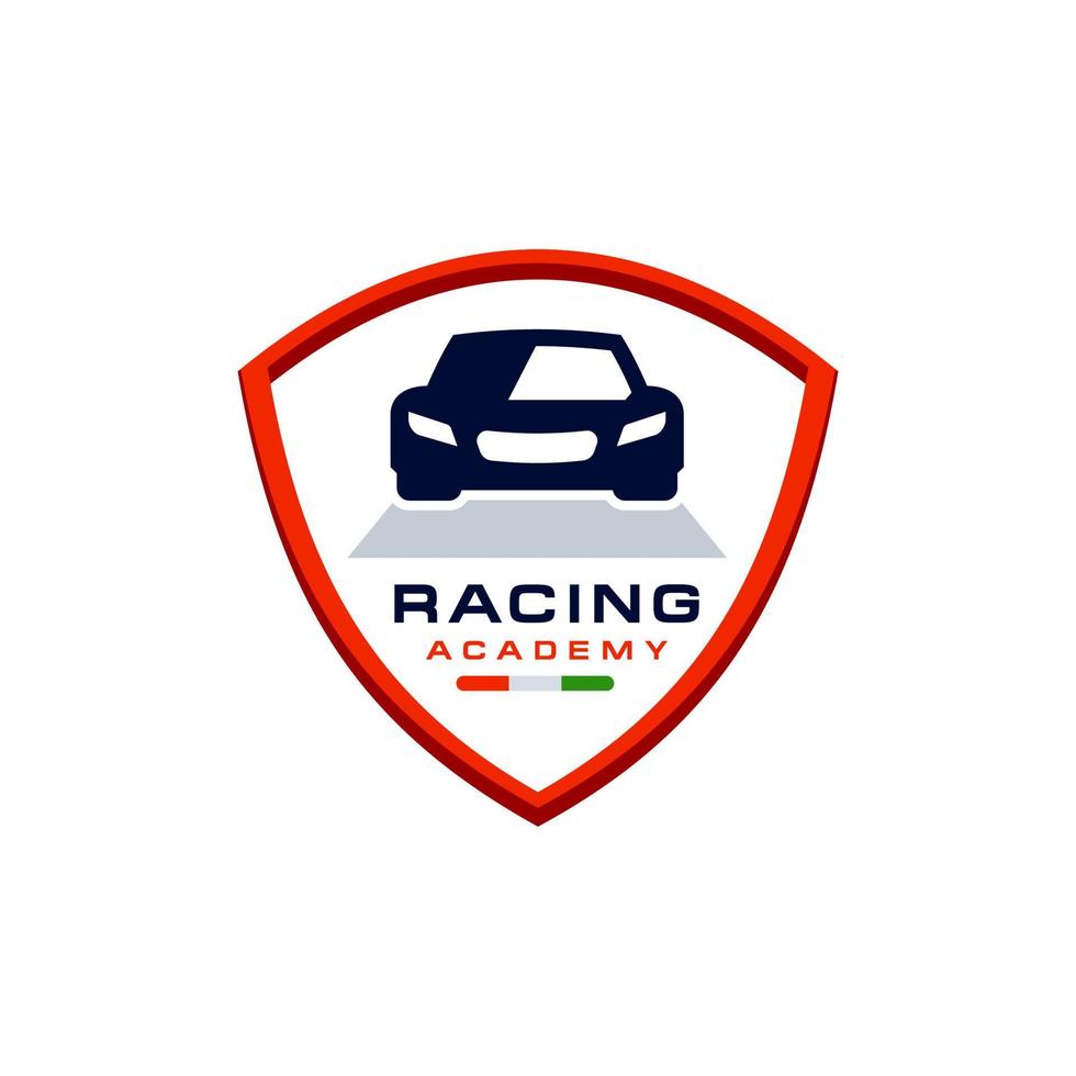 racing auto logo academie ontwerp in embleem illustratie, beveiligen het rijden auto schild stuurinrichting wiel icoon logo vector