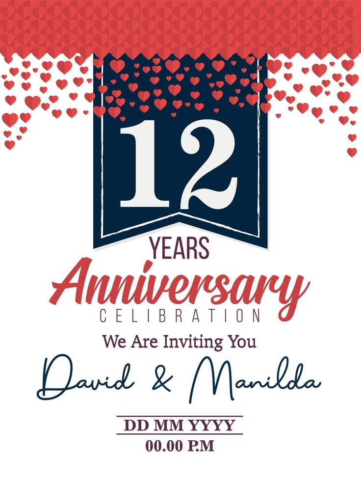 12e jaren verjaardag logo viering met liefde voor viering evenement, verjaardag, bruiloft, groet kaart, en uitnodiging vector