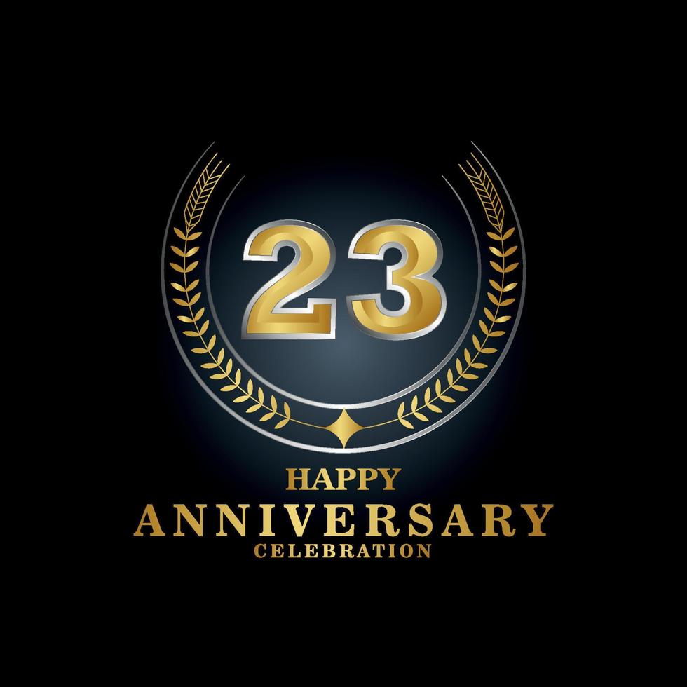 sjabloon embleem 23e jaren oud luxueus verjaardag met een kader in de het formulier van laurier takken en de aantal . verjaardag Koninklijk logo. vector illustratie ontwerp