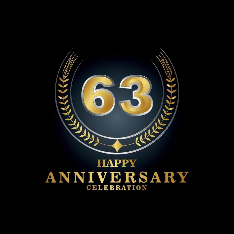 sjabloon embleem 63e jaren oud luxueus verjaardag met een kader in de het formulier van laurier takken en de aantal . verjaardag Koninklijk logo. vector illustratie ontwerp