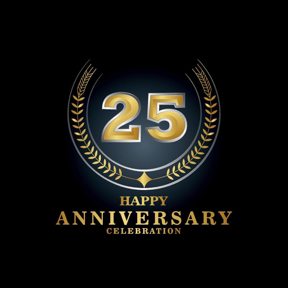 sjabloon embleem 25e jaren oud luxueus verjaardag met een kader in de het formulier van laurier takken en de aantal . verjaardag Koninklijk logo. vector illustratie ontwerp